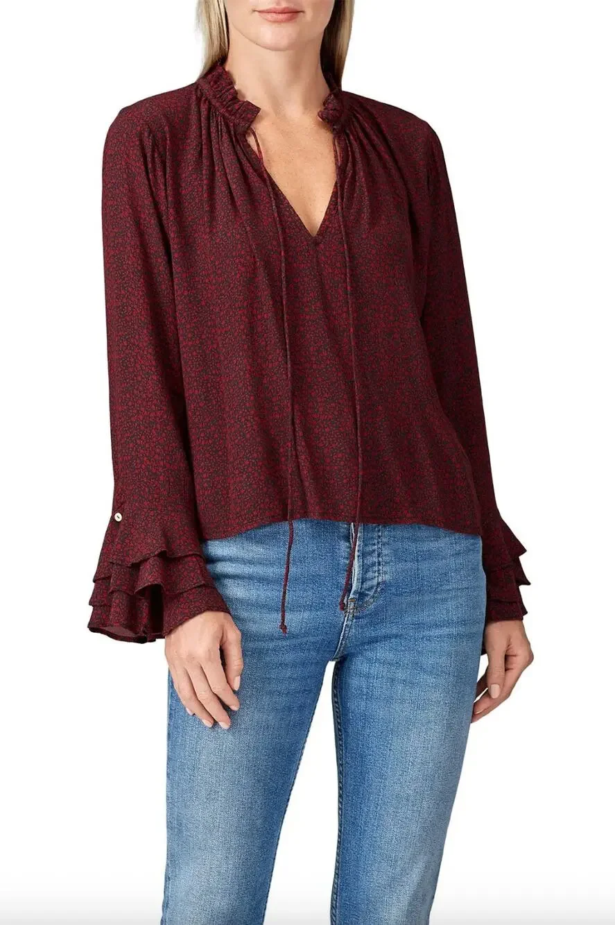 Cleobella Phoebe Ruffle Floral Top Size XS Flowy Boho Whisigoth Office Girly